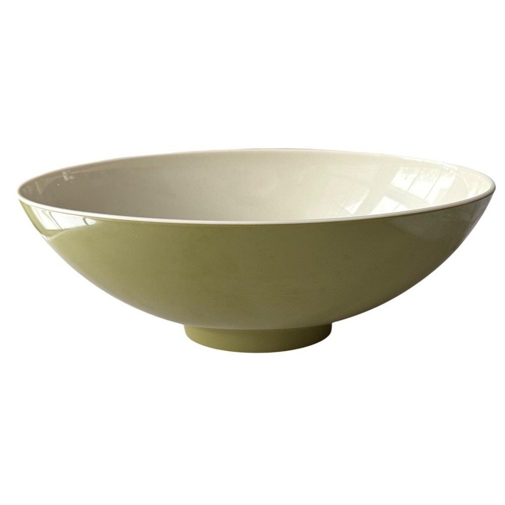 Vintage 70s Avocado Green Melamine Pedestal‎ Bowl — Olive Branch Oval Melmac - Picture 6 of 9